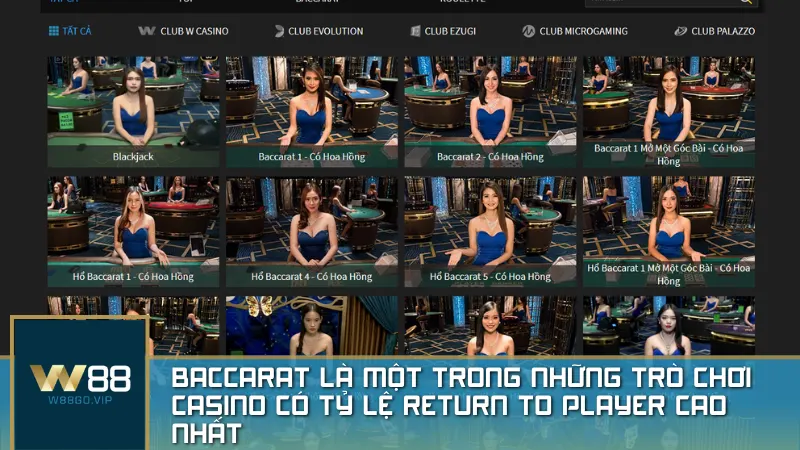 Baccarat là một trong những trò chơi casino có tỷ lệ Return to Player cao nhất