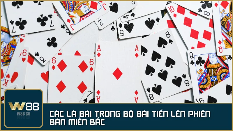 Các lá bài trong bộ bài Tây 52 lá dùng để chơi Tiến Lên Miền Bắc – phân loại theo số và chất với quy định chặt chẽ về cách đi bài.